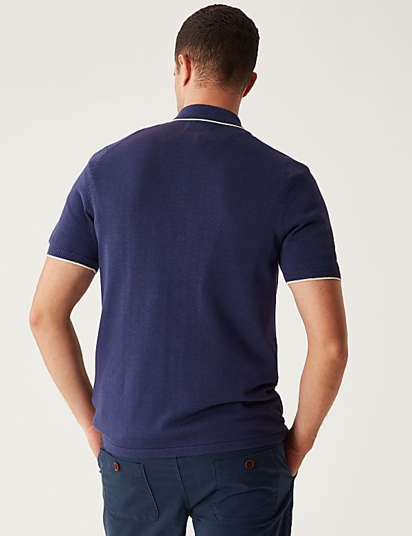 Cotton Modal Striped Knitted Polo Shirt