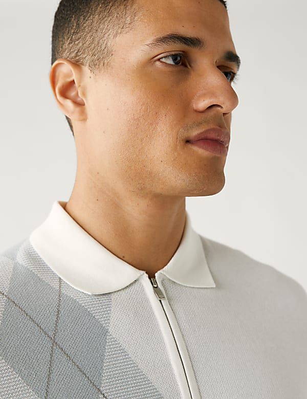 Cotton Rich Arygle Knitted Polo Shirt