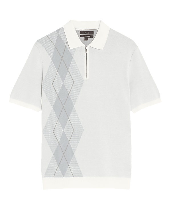 Cotton Rich Arygle Knitted Polo Shirt
