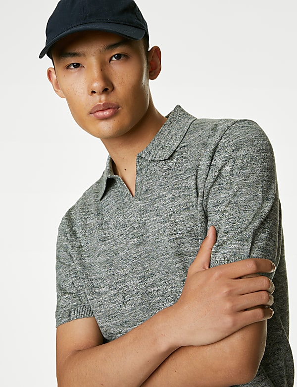 Cotton Rich Open Neck Knitted Polo Shirt