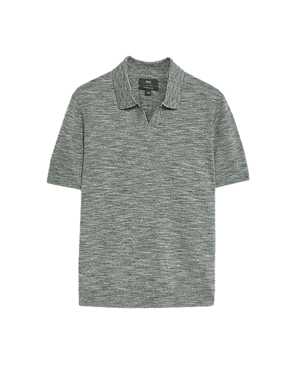 Cotton Rich Open Neck Knitted Polo Shirt
