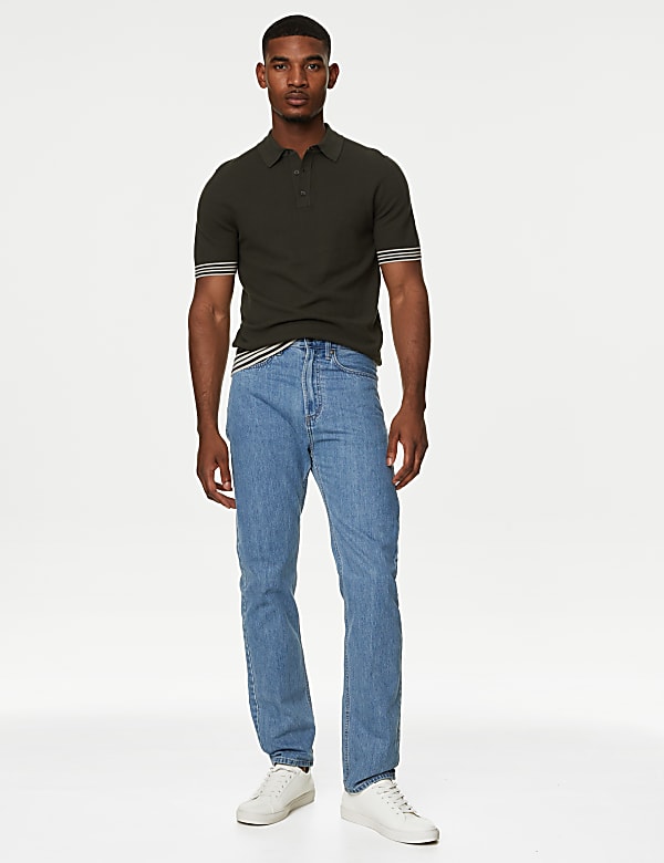 Cotton Blend Textured Knitted Polo Shirt