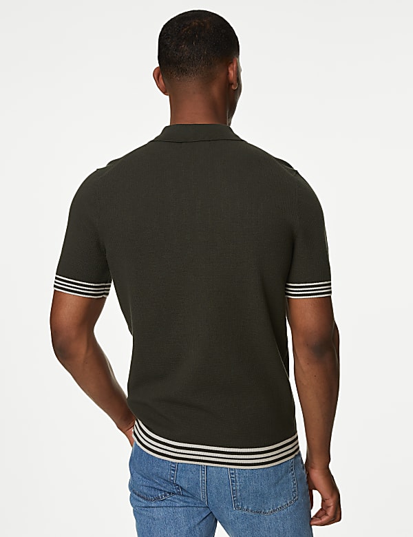 Cotton Blend Textured Knitted Polo Shirt