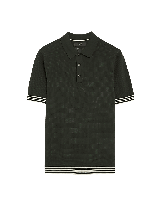 Cotton Blend Textured Knitted Polo Shirt