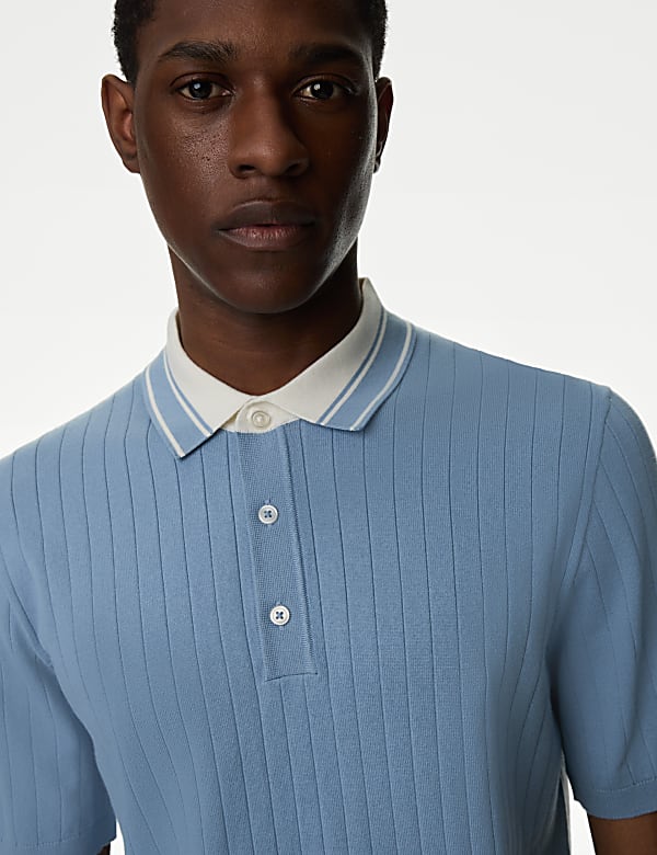 Cotton Rich Ribbed Knitted Polo Shirt