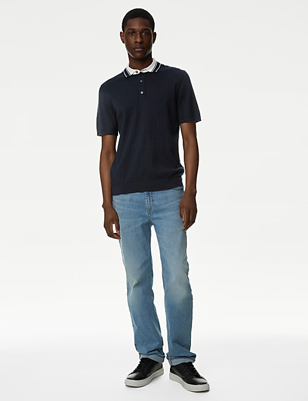 Cotton Rich Ribbed Knitted Polo Shirt
