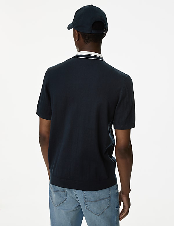 Cotton Rich Ribbed Knitted Polo Shirt