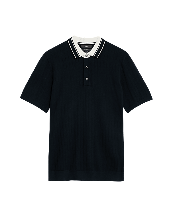 Cotton Rich Ribbed Knitted Polo Shirt