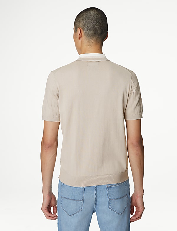 Cotton Rich Ribbed Knitted Polo Shirt