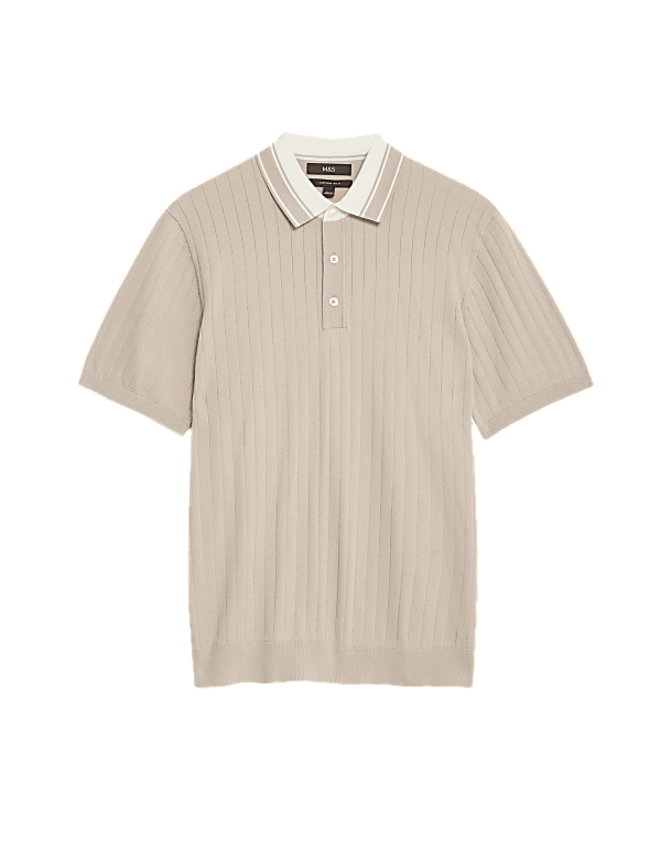 Cotton Rich Ribbed Knitted Polo Shirt