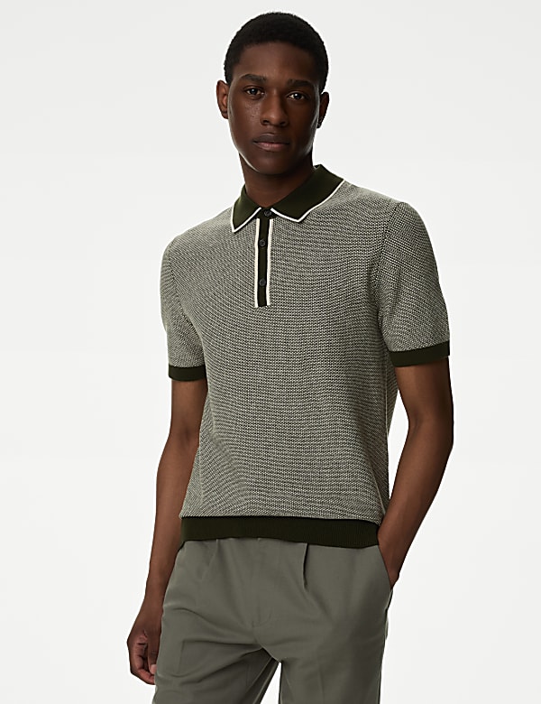 Cotton Rich Textured Knitted Polo Shirt - TW