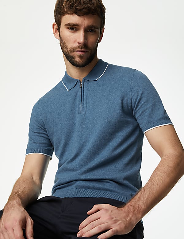 Cotton Rich Tipped Knitted Polo Shirt - FI