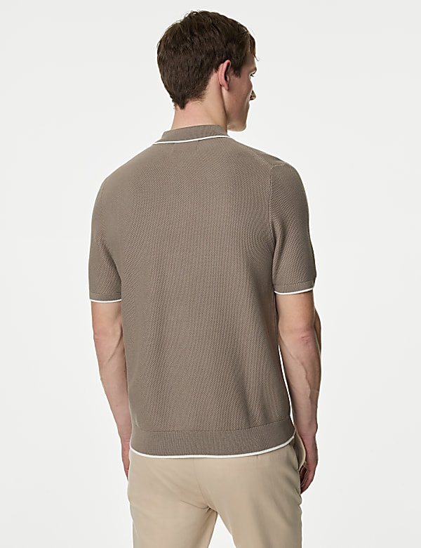 Cotton Rich Short Sleeve Knitted Polo Shirt - ID