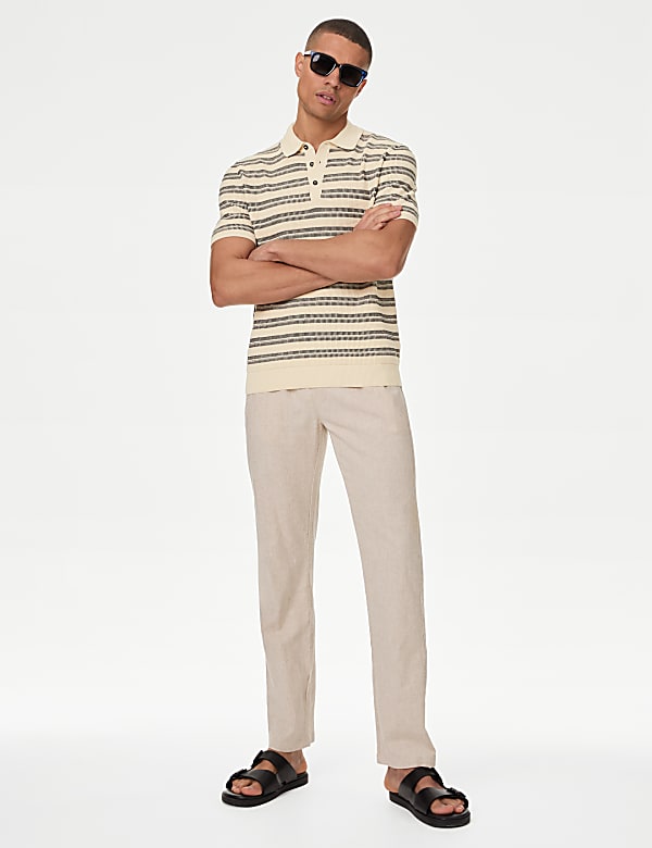 Pure Cotton Textured Striped Knitted Polo Shirt