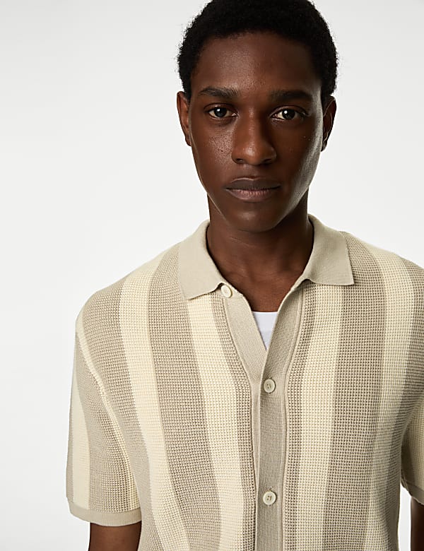 Cotton Rich Striped Knitted Polo Shirt