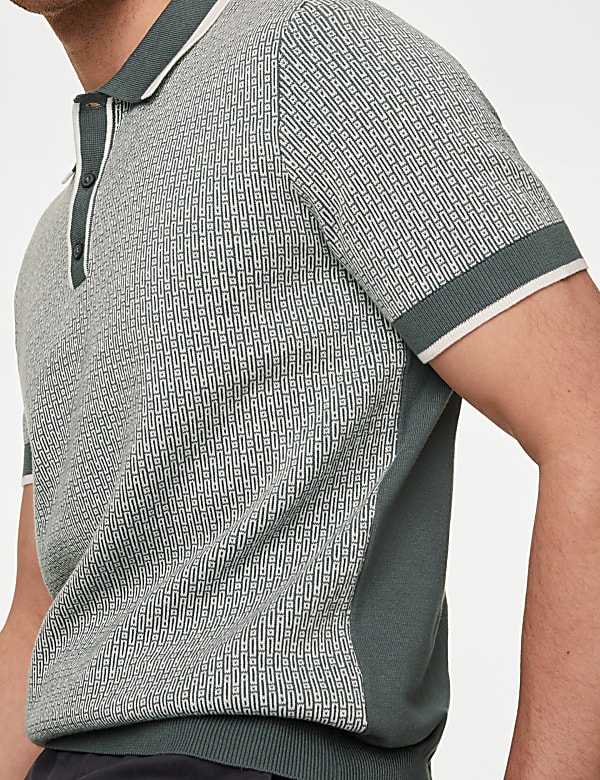 Cotton Rich Geometric Knitted Polo Shirt - PT