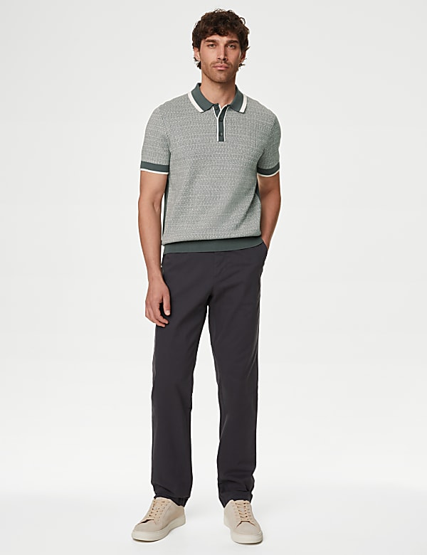 Cotton Rich Geometric Knitted Polo Shirt