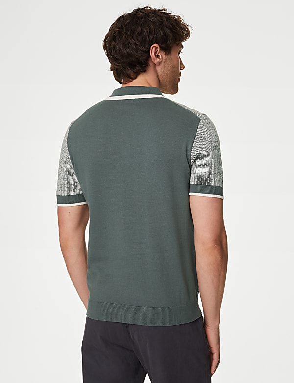 Cotton Rich Geometric Knitted Polo Shirt