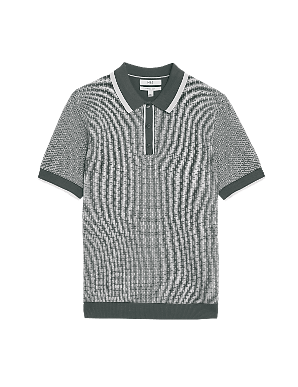 Cotton Rich Geometric Knitted Polo Shirt