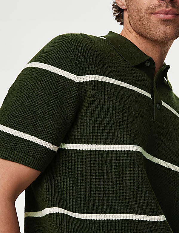 Cotton Rich Striped Knitted Polo Shirt