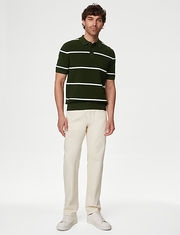 Cotton Rich Striped Knitted Polo Shirt