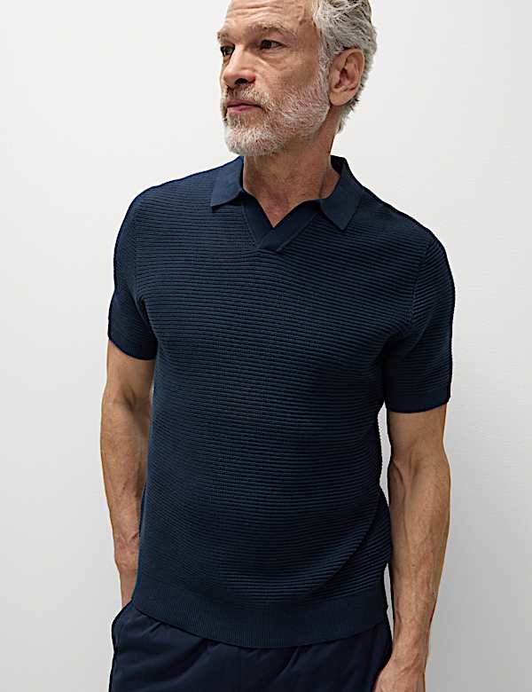 Pure Cotton Open Neck Knitted Polo Shirt - PT