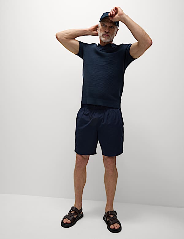 Pure Cotton Open Neck Ribbed Knitted Polo Shirt - SE