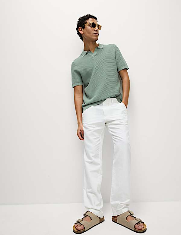 Pure Cotton Open Neck Knitted Polo Shirt - VN