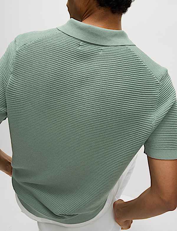 Pure Cotton Open Neck Knitted Polo Shirt - JE