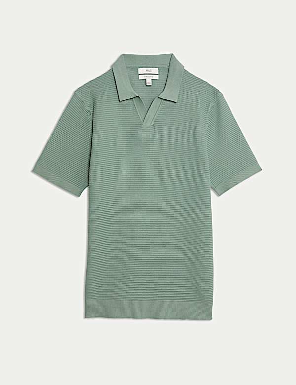 Pure Cotton Open Neck Knitted Polo Shirt - JE