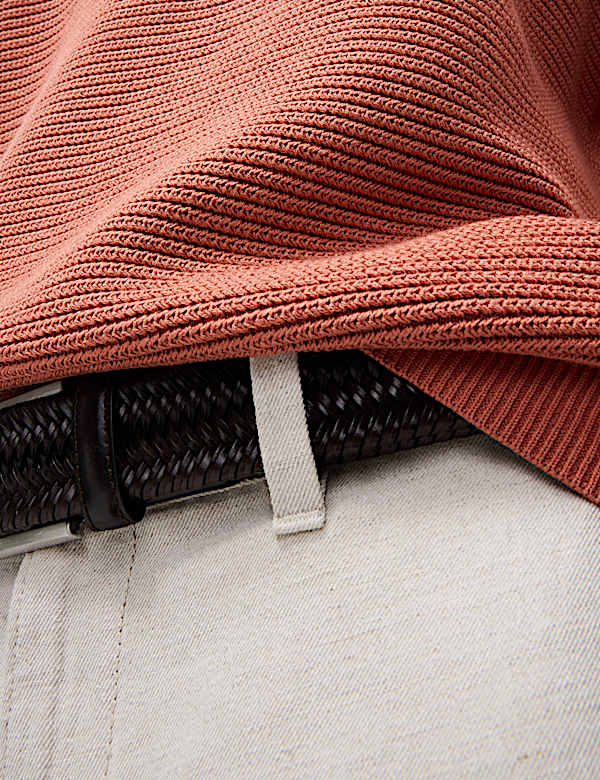 Pure Cotton Open Neck Ribbed Knitted Polo Shirt - AT