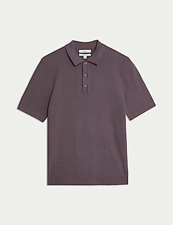 Cotton Rich Textured Knitted Polo Shirt - US