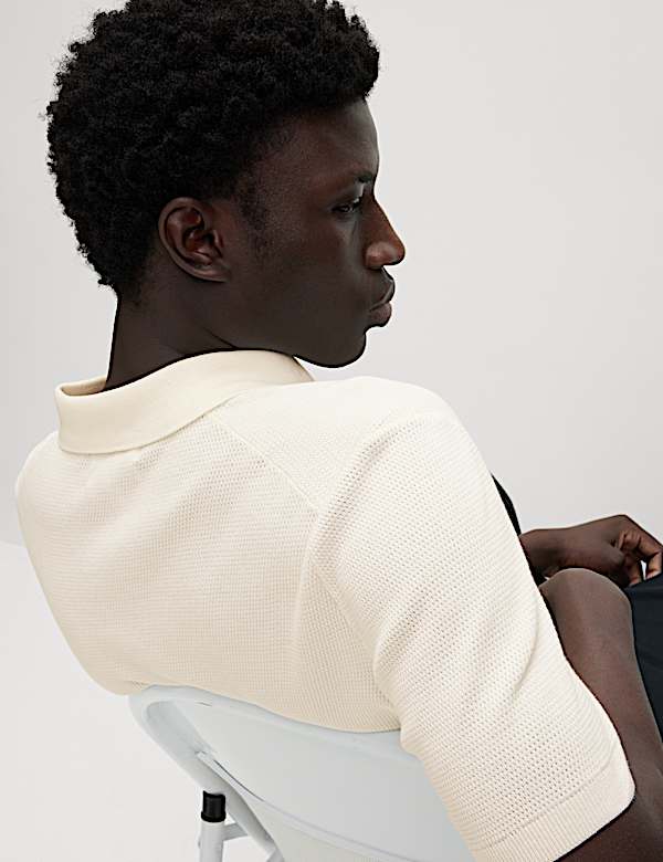 Cotton Rich Textured Knitted Polo Shirt