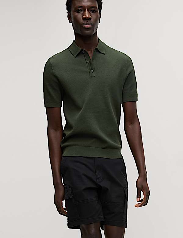 Cotton Rich Textured Knitted Polo Shirt - NL