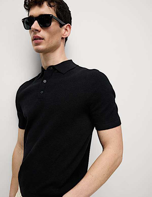 Cotton Rich Textured Knitted Polo Shirt - AL