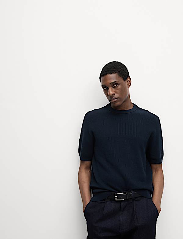 Cotton Rich Textured Knitted T-Shirt - US