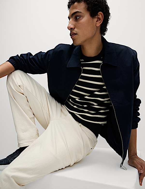 חולצת טי סרוגה עם פסים מבד עשיר בכותנה - IL