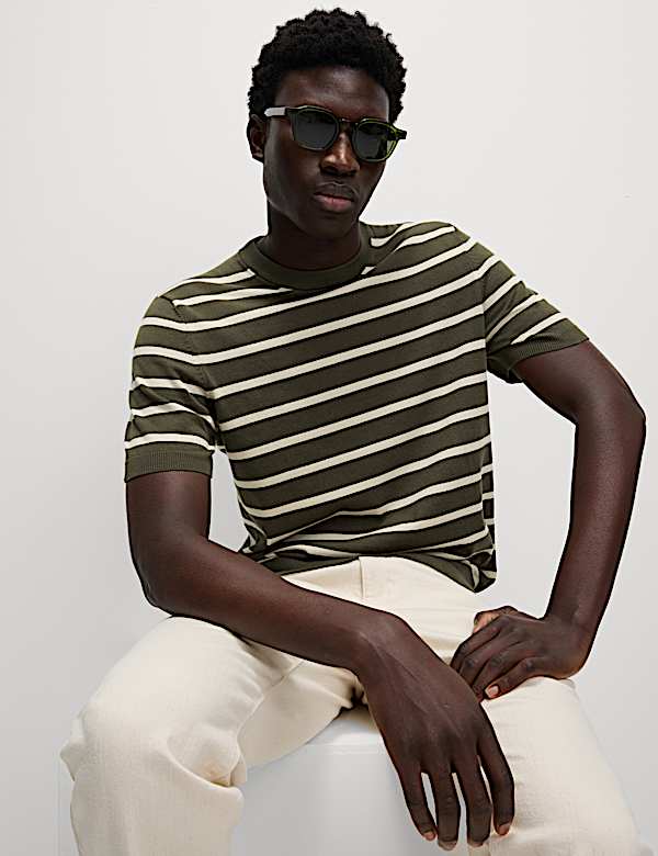 Camiseta de punto de rayas de algodón - US