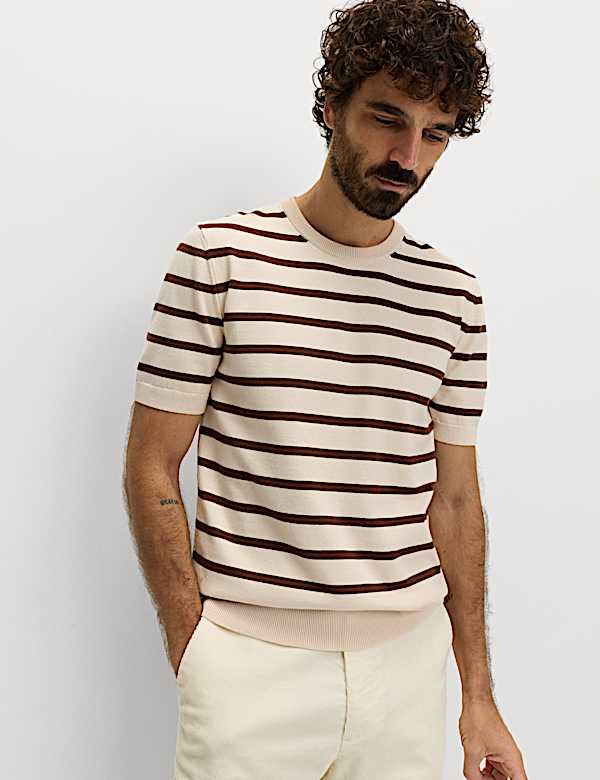 Cotton Rich Striped Knitted T-Shirt - IL