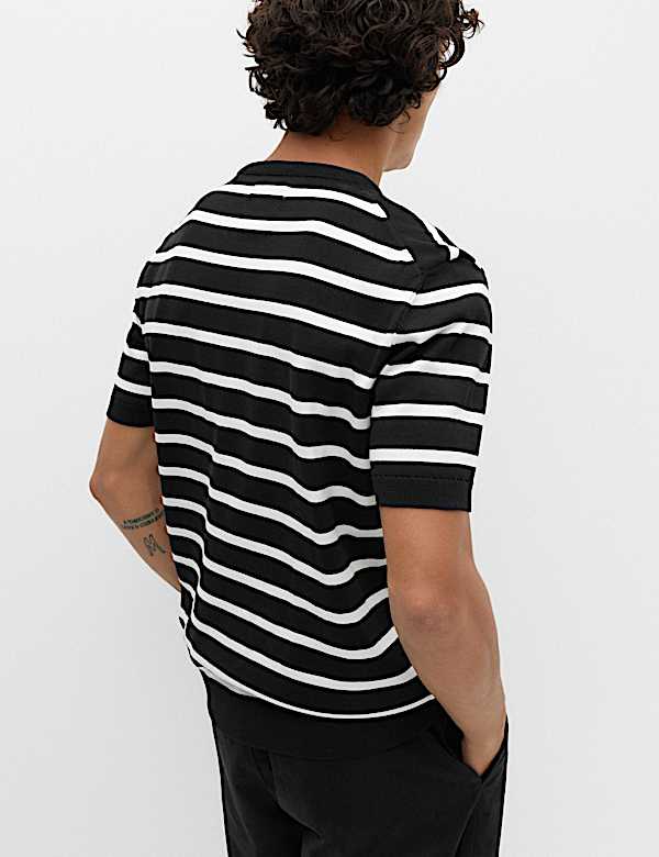 Cotton Rich Striped Knitted T-Shirt - NO