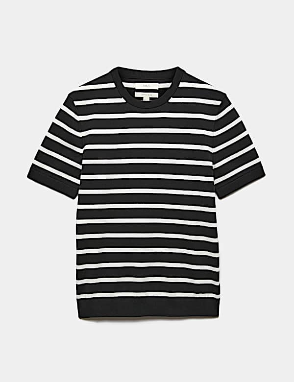 Cotton Rich Striped Knitted T-Shirt - NO