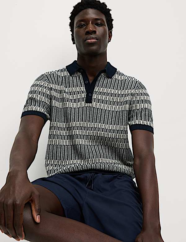 Pure Cotton Striped Knitted Polo Shirt - NL