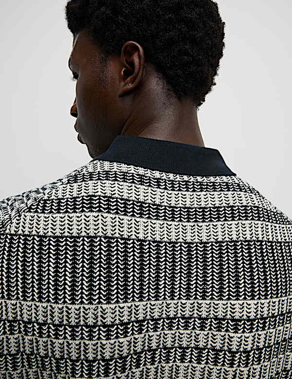 Pure Cotton Striped Knitted Polo Shirt - NL