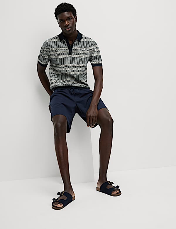 Pure Cotton Striped Knitted Polo Shirt - NL