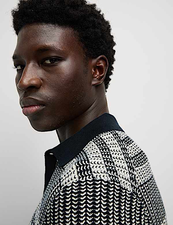 Pure Cotton Striped Knitted Polo Shirt - NL