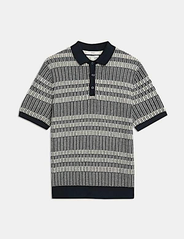 Pure Cotton Striped Knitted Polo Shirt - NL