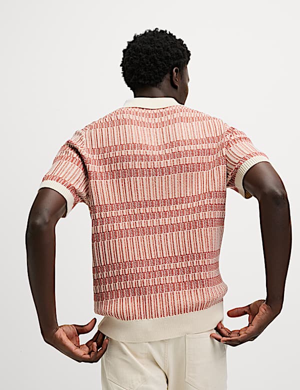 Polo en maille 100 % coton &agrave; rayures - FR