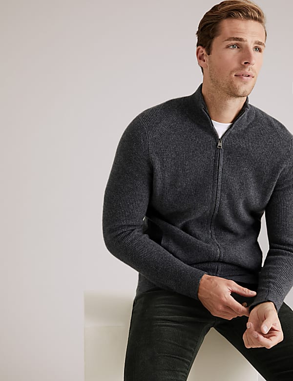 Pure Cashmere Textured Zip Up Cardigan