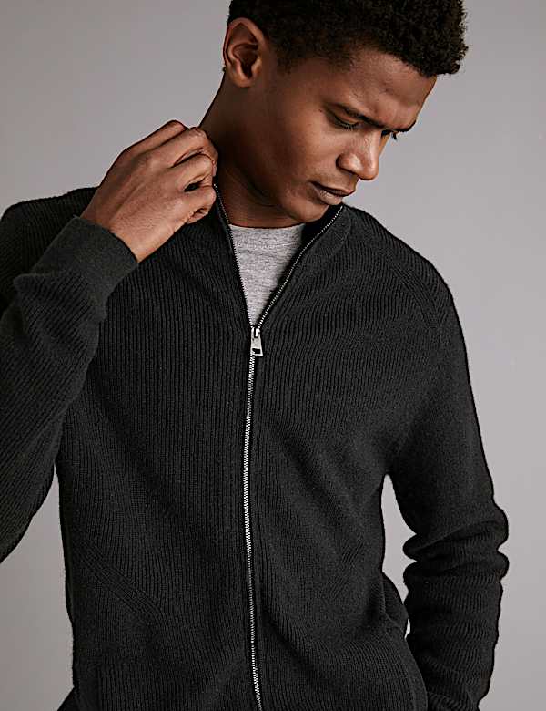 Gilet 100 % cachemire &agrave; motif textur&eacute; avec fermeture &agrave; glissi&egrave;re - BE