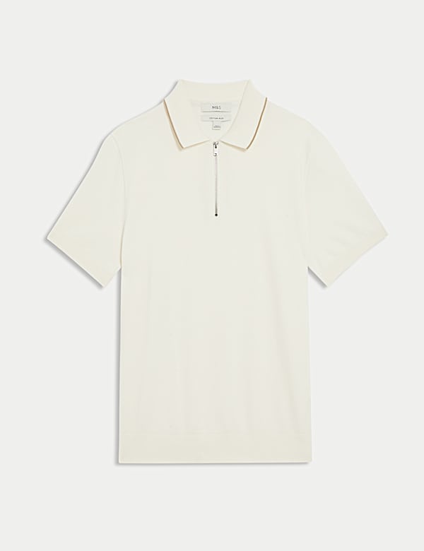 Polo en maille de coton &agrave; col demi-zipp&eacute; - FR